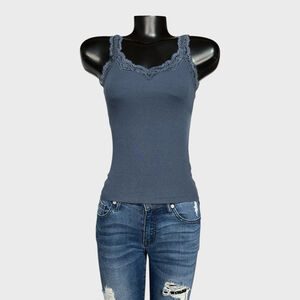 SO The Favorite Tank NEW Ribbed Cami Blue Lace Trim Camisole sz XS NWT Top Shirt